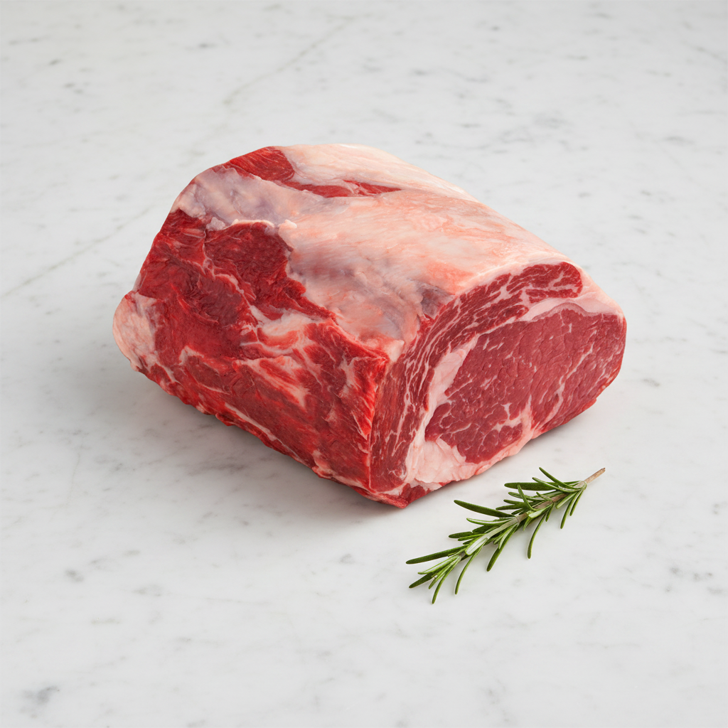 Prime Rib Roast — Angled Overhead White Marble
