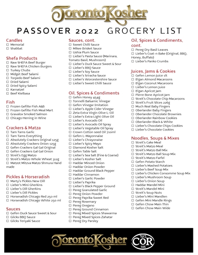 2022 Passover Grocery List